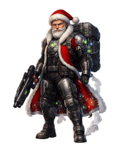 Père Noël Cyber Guerrier – Design Futuriste Noël